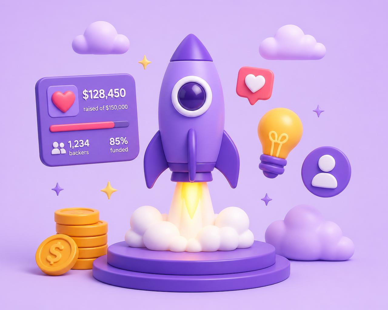 Crowdfunding rocket illustration